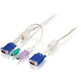 (€7,17*/1m) 1.80m LevelOne KVM Anschlusskabel VGA 15pol Stecker + PS2 Stecker + USB A Stecker auf VGA 15pol Stecker Grau